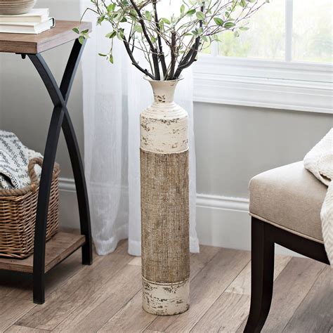 Distressed Metal & Burlap Vase | Floor vase decor, Tall vase decor ...