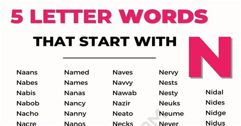 444+ Common 5 Letter Words Starting with N in English • 7ESL