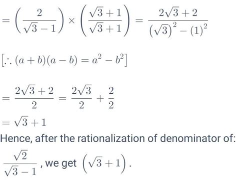Rationalise the denominator 2/√3-1[tex] \frac{2}{ \sqrt{3 } - 1 } [/tex ...