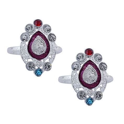 DzineTrendz Women's Ethnic Silver Covered Brass, Red Meenakari CZ, Pear ...