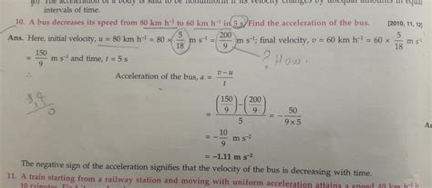 A bus decreases it's speed from 80km/hr to 60km/hr in 5 sec.Find the ...