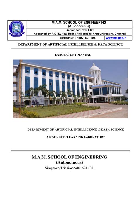 AD3511 Deep Learning Lab Manual - DEPARTMENT OF ARTIFICIAL INTELLIGENCE ...