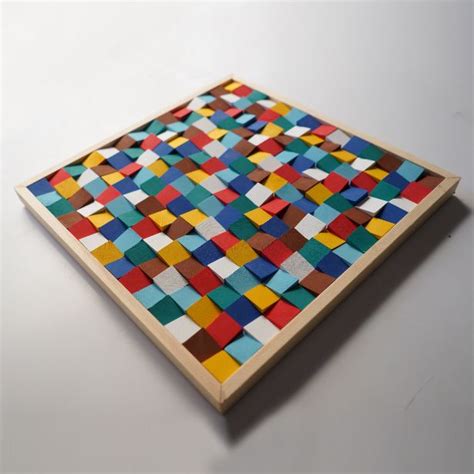 Multi colour Modern Wooden pixel Wall sculpture, Abstract wood paintin ...