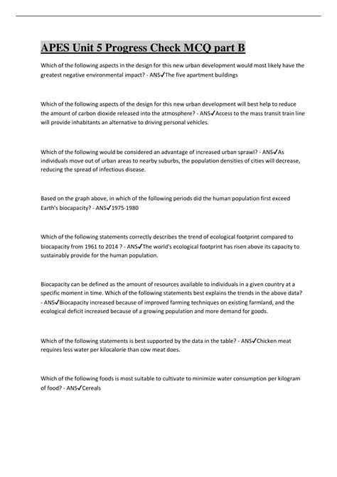 APES Unit 5 Progress Check MCQ part B 2023 - APES Unit 5 Progress Check ...