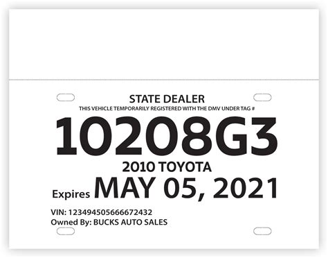 Temporary License Tags, Tear Resistant