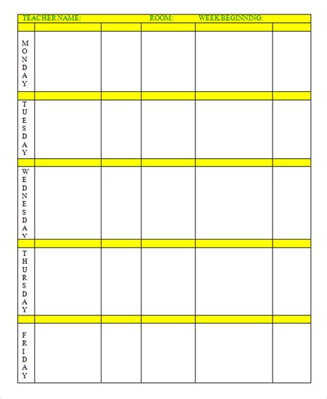 Image result for Weekly Lesson Plan Template Excel