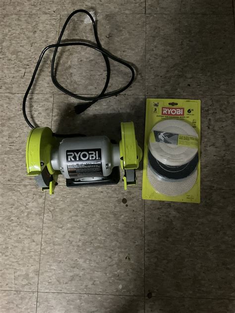 NEW 6” Ryobi Bench Grinder + Buffing and Polishing Wheel Set for Sale ...