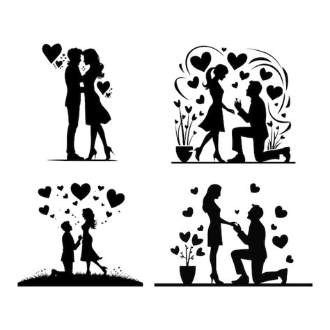 Romantic silhouette illustrations of couples in love | Premium Vector