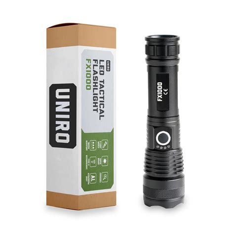 Uniro Fx1000 Led Flashlight Rechargeable Torch Usb Type C Battery ...
