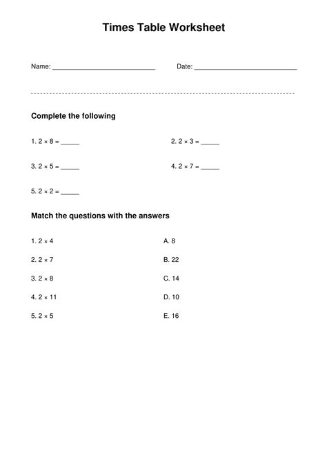 Image result for 2 Times Table Practice Sheets