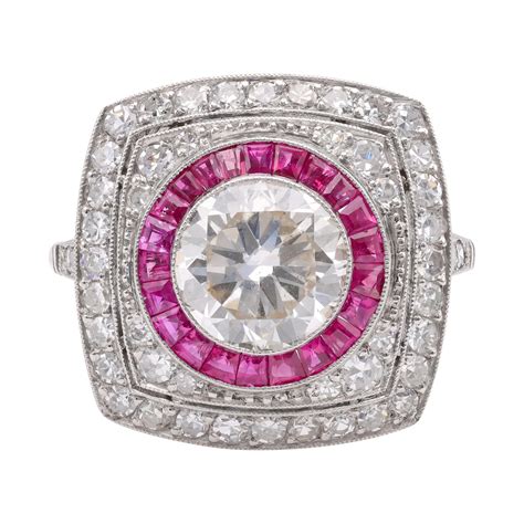 Art Deco Inspired 1.24 Carat Diamond Ruby Platinum Target Ring For Sale ...