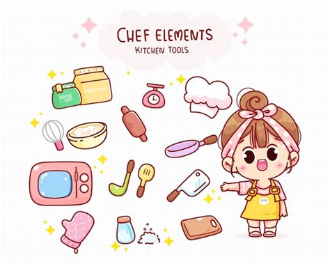 Cute chef and kitchen elements | Free Vector