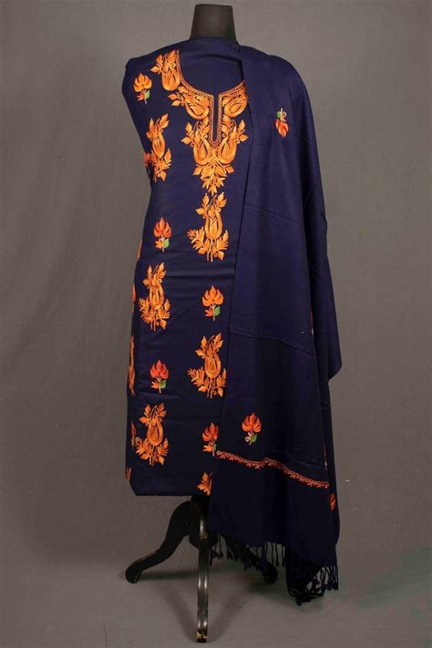 Navy blue color kashmiri aari work embroidered salwar kameez