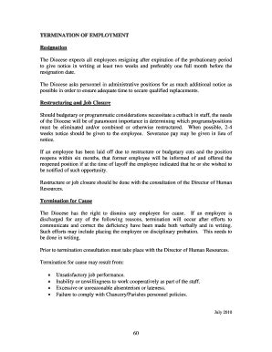 Fillable Online The Diocese expects all employees resigning after ...