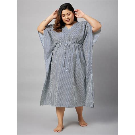 Buy Secrets By ZeroKaata Striped Plus Size Pure Cotton Kaftan ...