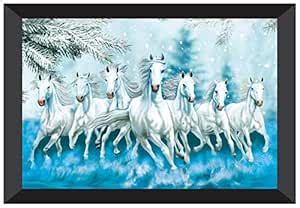 SAF paintings 7 Lucky Running Horses Framed Synthetic Wall Art ...