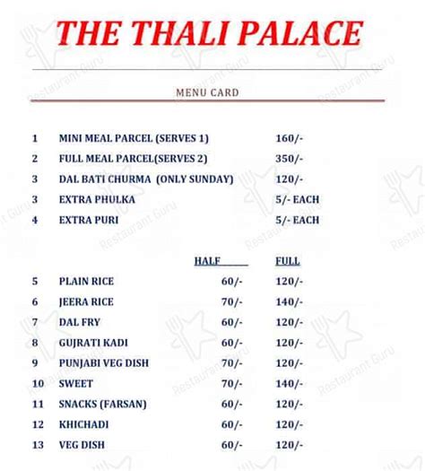Menu at The Thali Palace, Pune, 6
