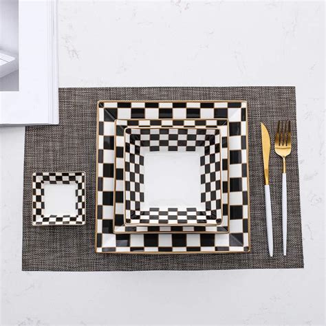 Buy Porlien Checker 16-piece Square Dinnerware Set for 4 with Side ...