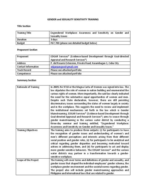 Image result for Gender Mainstreaming Training Proposal Template