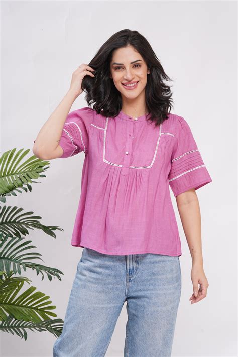 Gulzaar Lace Linen top- Mauve Pink – Minimul
