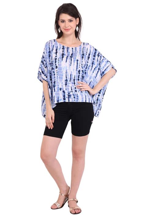 Rayon Nevy Blue Tie-Dye Balloon Short Sleeve Round Neck Top Buy at ...