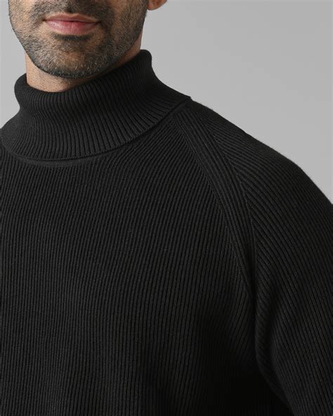 Buy Black Turtle Neck Slim Fit Flatknit Online at Muftijeans