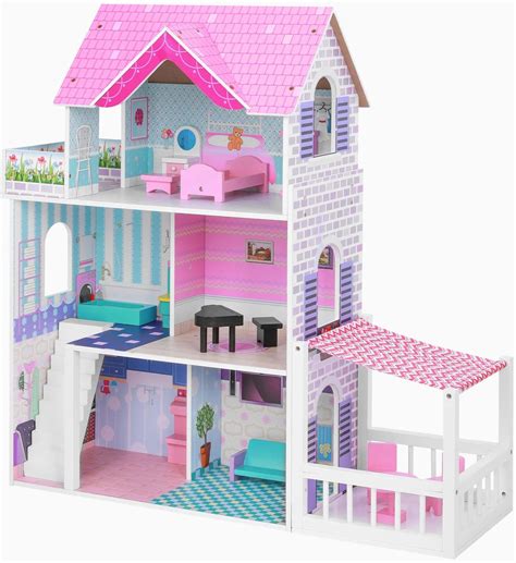 Buy BABLE Doll House, Pink Wooden Dollhouse with Accessories, Wooden ...