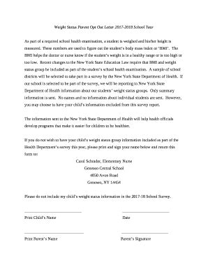 Weight Status Parent Opt Out Letter 2017-2018 School Year Doc Template ...