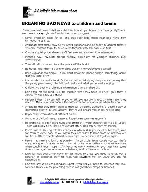 Breaking Bad news - A Skylight information sheet © Skylight 2007 ...