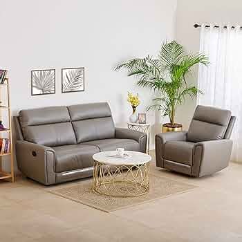 Home Centre Eddison Half Leather 3+1 Seater Recliner Set - Grey - Price ...