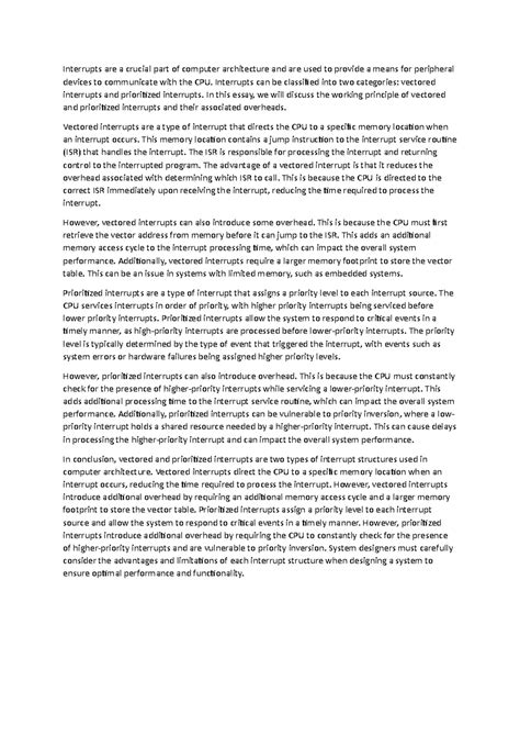 Interrupts - Interrupts can be classified into two categories: vectored ...