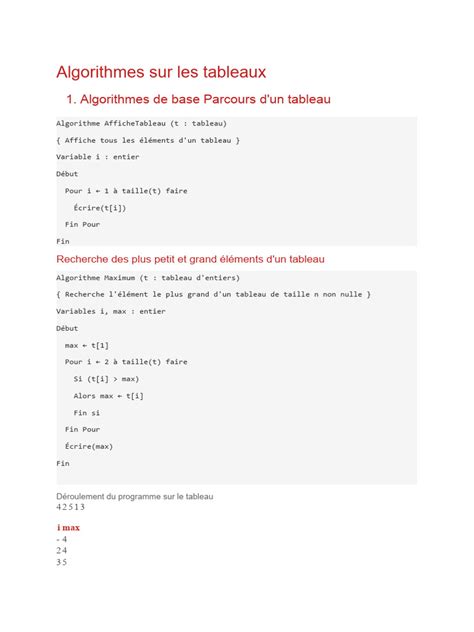 Image result for Algorithme Tableau Exercice Corrige