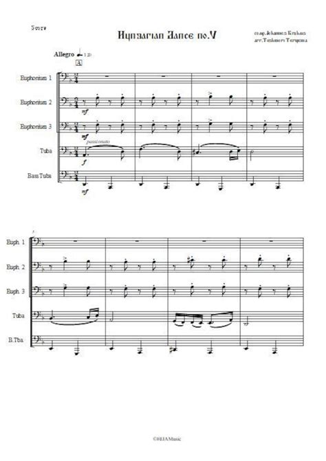 【楽譜データ】ハンガリー舞曲第五番 Euph×3 Tuba×2 | HIJA Music