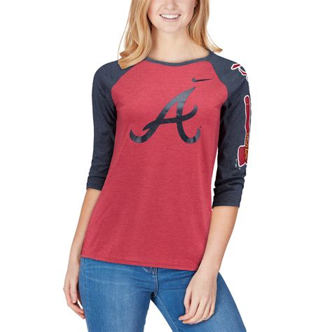 Nike Atlanta Braves Women's Red Tri-Blend 3/4-Sleeve Raglan T-Shirt