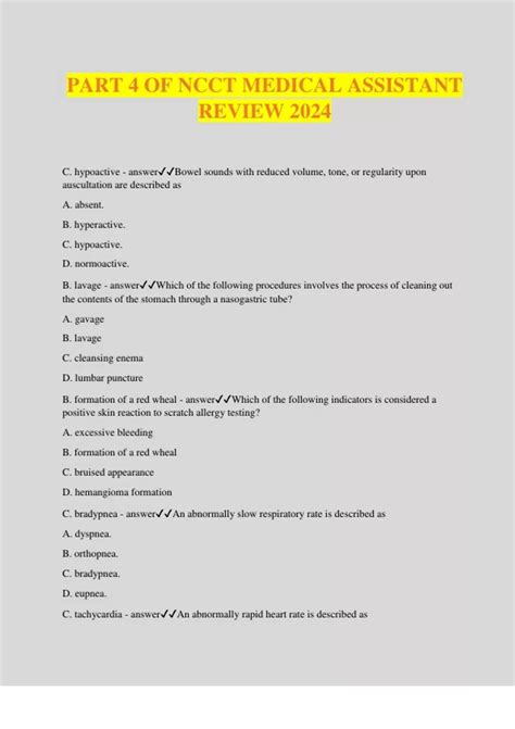 PART 4 OF NCCT MEDICAL ASSISTANT REVIEW 2024 - Medical Assistant ...