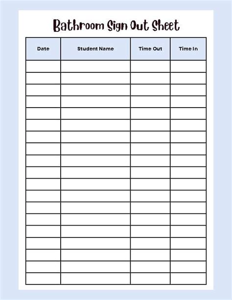 Bathroom Sign Out Sheet by Miss Alexa's Minis | TPT