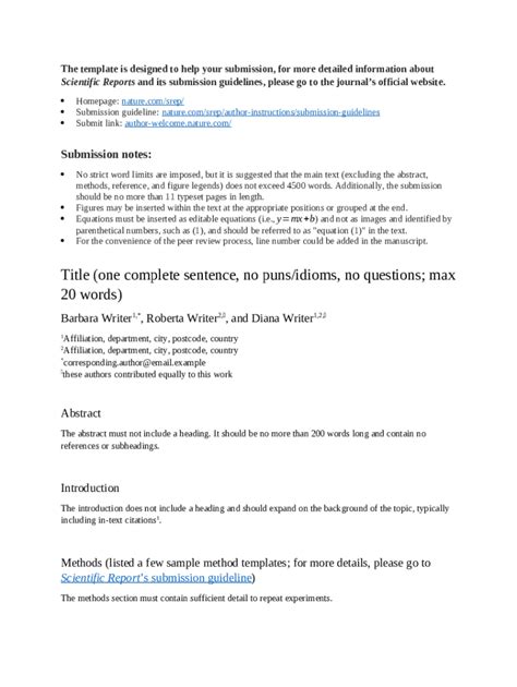 Scientific Reports Submission Template - Blank Fillable Template | Fill ...