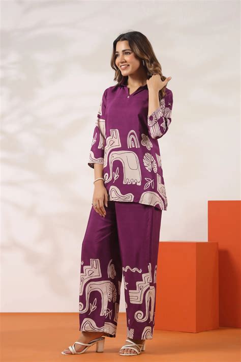 Orchid Purple Abstract Elephant Print Co-ord Set – Kaftanize
