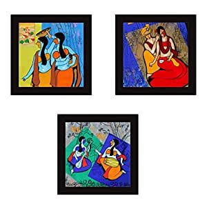 Kartik Wooden Digital Krishna Radha Print 3 Panel Wall Decor Wall Art ...