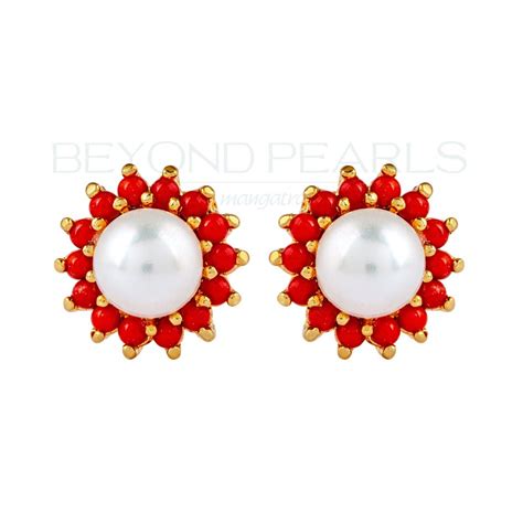Buy Red Glow Pearl Stud Earrings