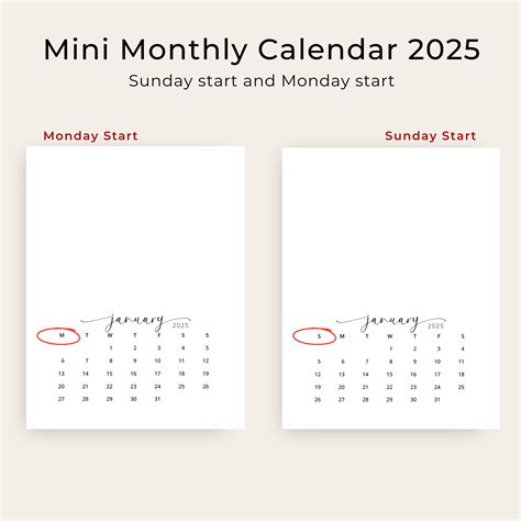 Printable Mini Calendar 2025 - Jace Printable