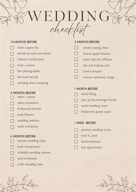 Image result for Wedding Planner Checklist Printable