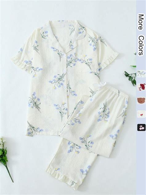 Two-piece Set Women's All Over Print Button Front Shortsleev - TikTok Shop