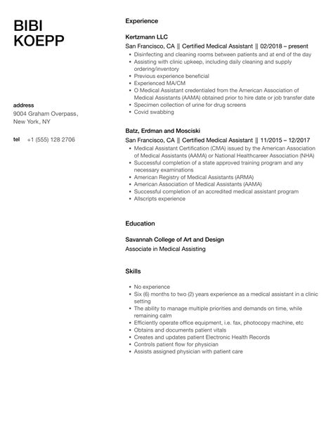 Certified Medical Assistant Resume Samples | Velvet Jobs