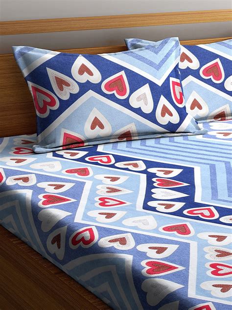 King Size Cotton Blend Bedsheet Set with 2 Pillow Covers for Double Be ...