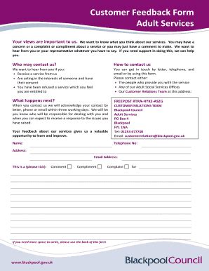 Customer Feedback Form - Blank Fillable Template | Fill Out, Print ...