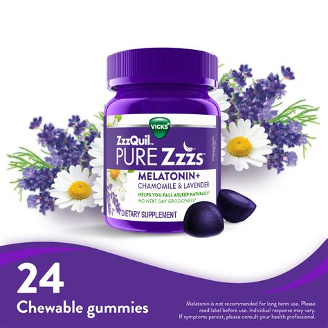 Vicks ZzzQuil Pure Zzzs Melatonin Sleep Aid Gummies that helps you fall asleep naturally (24 ...
