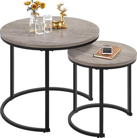 Amazon.com: Lifetime Home Modern Semi-Nesting Table with Wooden Legs Set of 2 - Triangle Side ... - nest of tables for living room