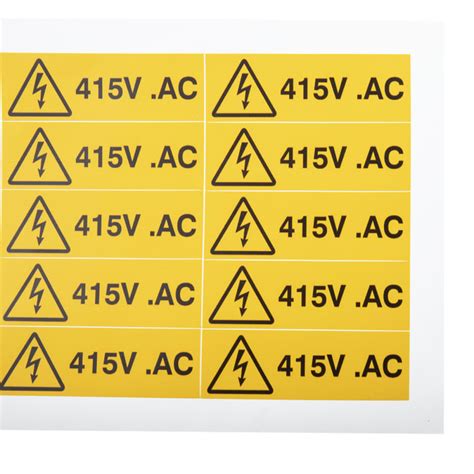 RS PRO | RS PRO Black, Yellow Vinyl Safety Label 415V AC Text 20 mm x ...