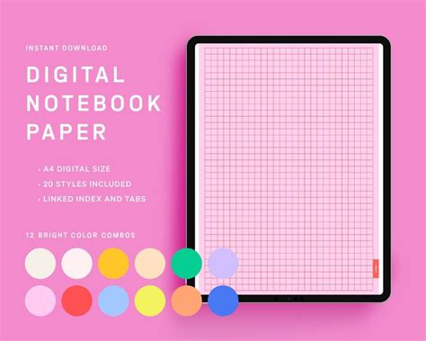 Notebook Paper Digital, Bright Colorful Note Paper, Goodnotes Paper ...